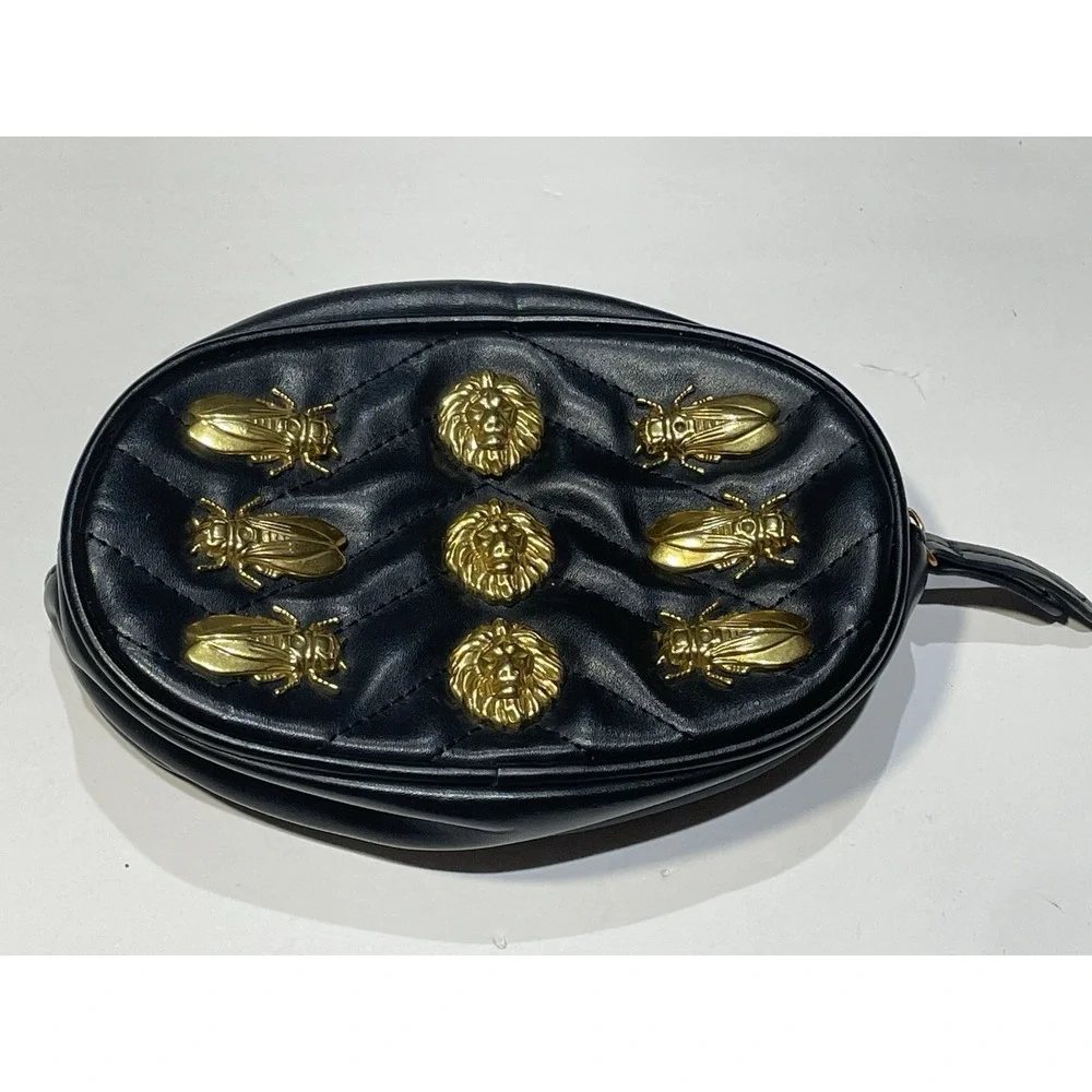 belt purse pouch funny pack embellished with metal lion heads & Flies